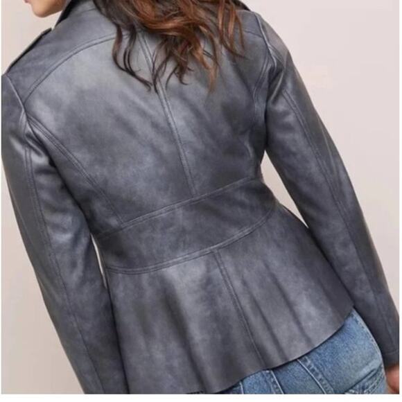 Anthropologie Vegan Leather Jacket Peplum Asymmetrical Moto Gray Size S - Picture 2 of 14